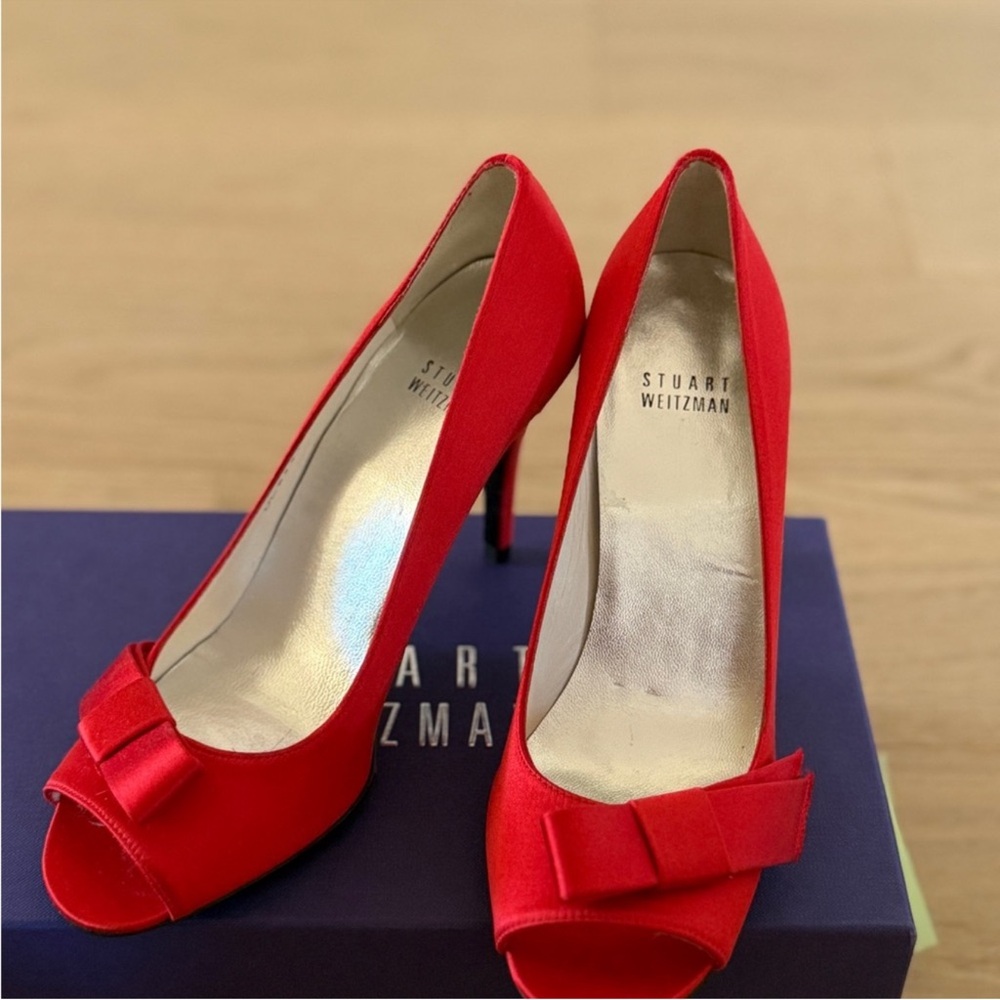 Stuart Weitzman Red Peep-Toe Heels